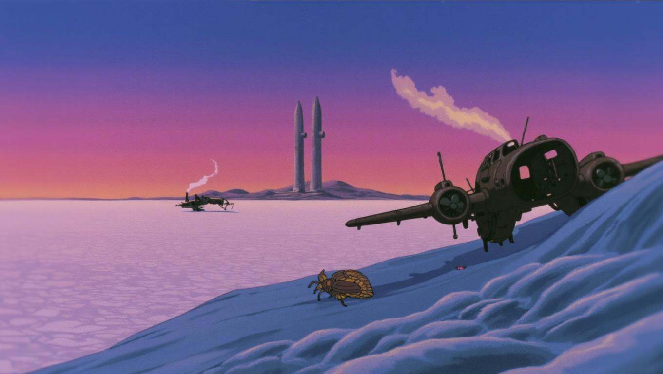 anime screencap in ng artstyle,  widescreen 16:9 frame depicting a vast,  desolate salt-flat desert during the last moment...