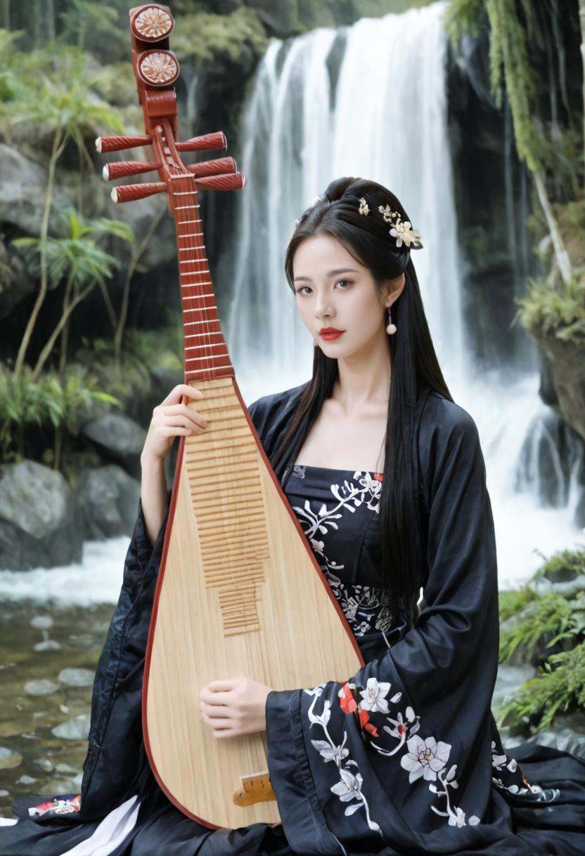 a asian woman wearing holding pipa and playing pipa,  pipa,  solo on Tensor.Art