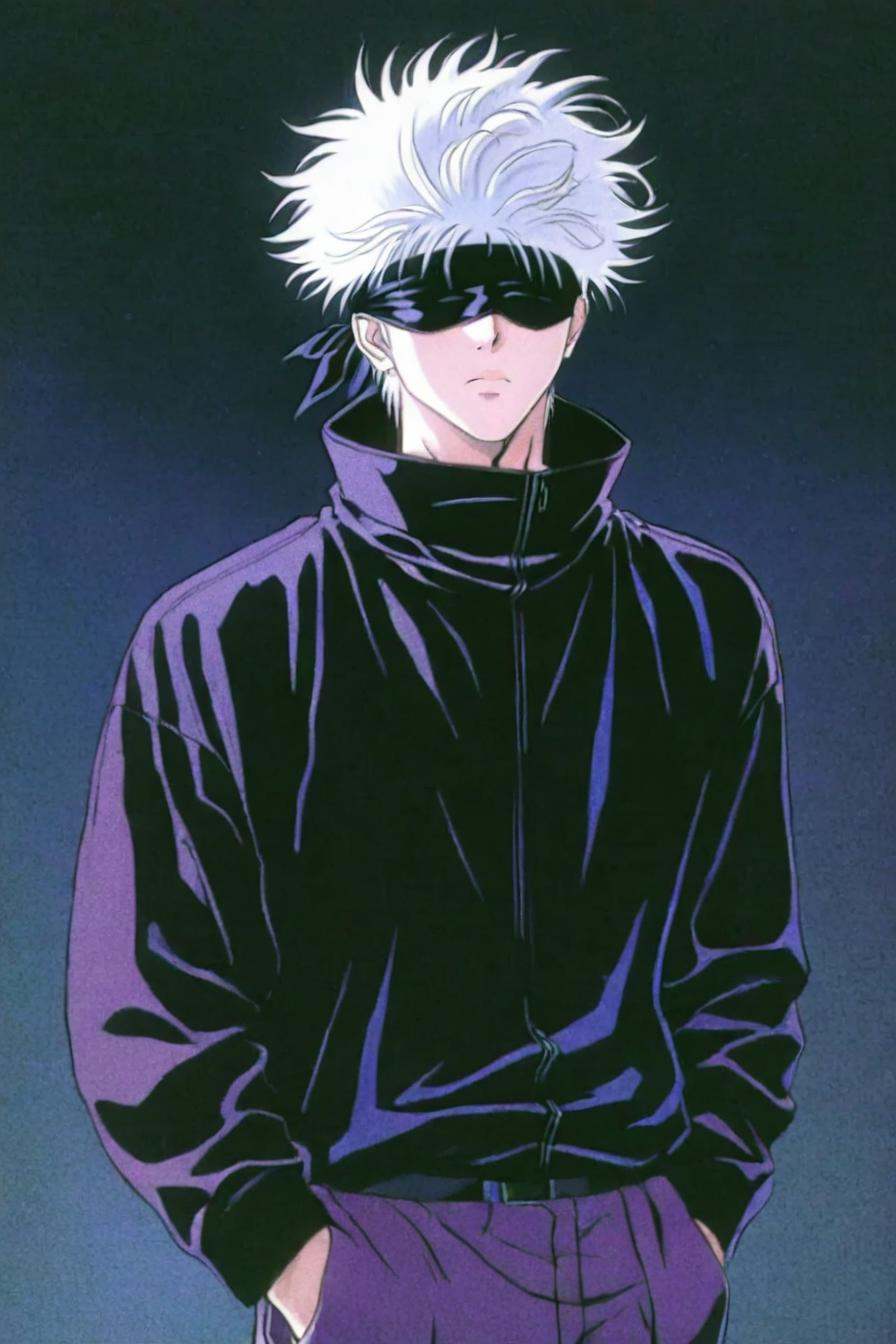 gojou satoru,  white hair,  purple pants on Tensor.Art
