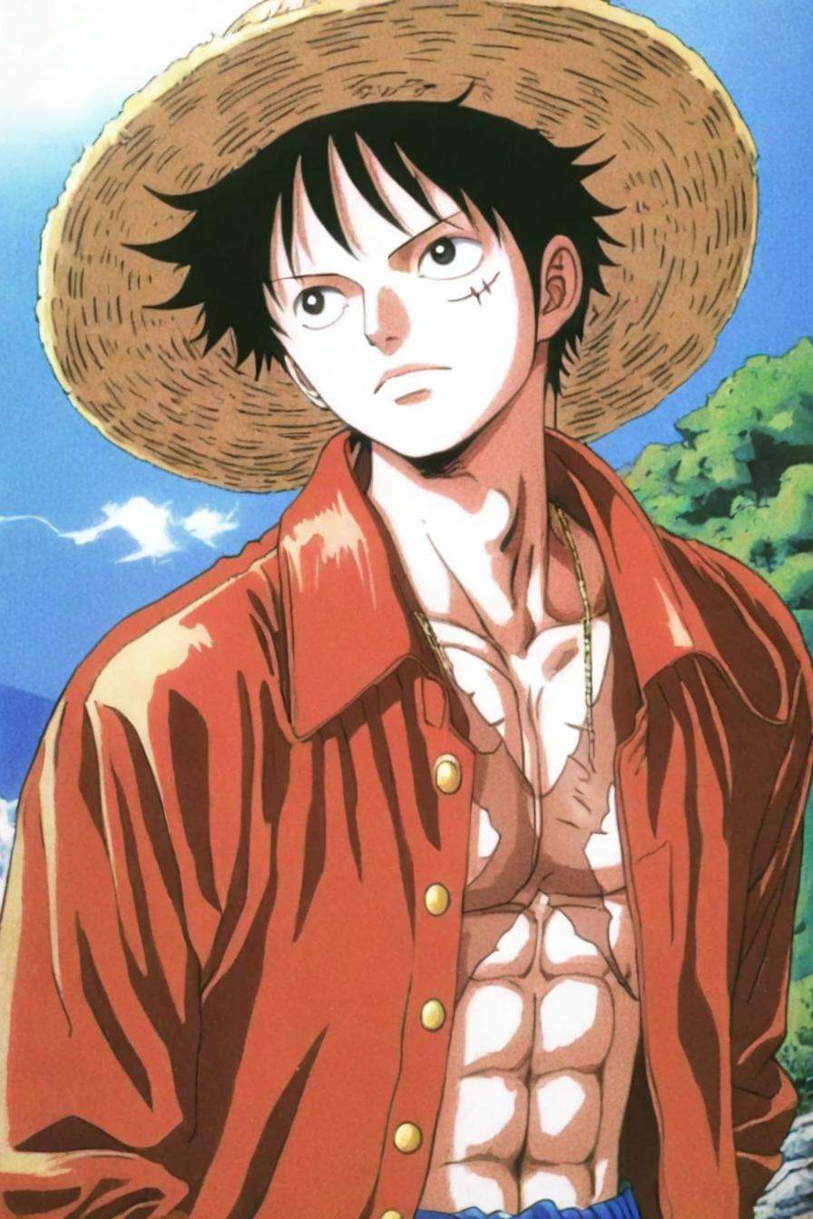 Luffy,  red jacket,  scar on chest on Tensor.Art