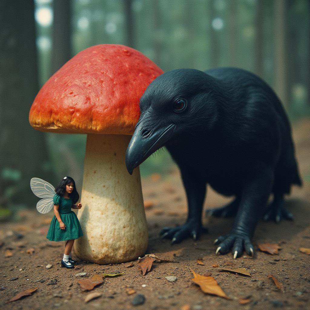 artwork in a 1980s fantasy anime artstyle picturing an extremely tiny mini woman dressed in a fairy costume with fairy win...