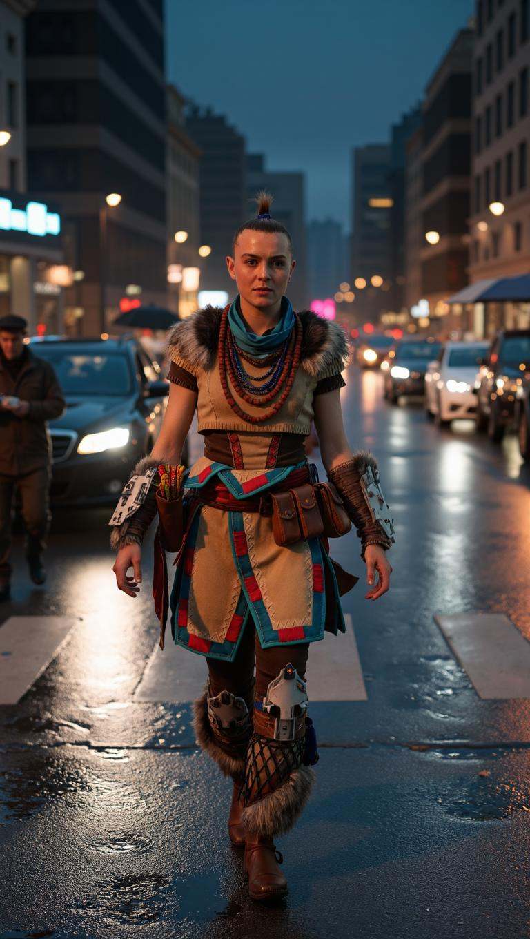 A grainy vertical photograph snapped from a low angle captures a nonbinary person with a mohawk and expressive features wa...