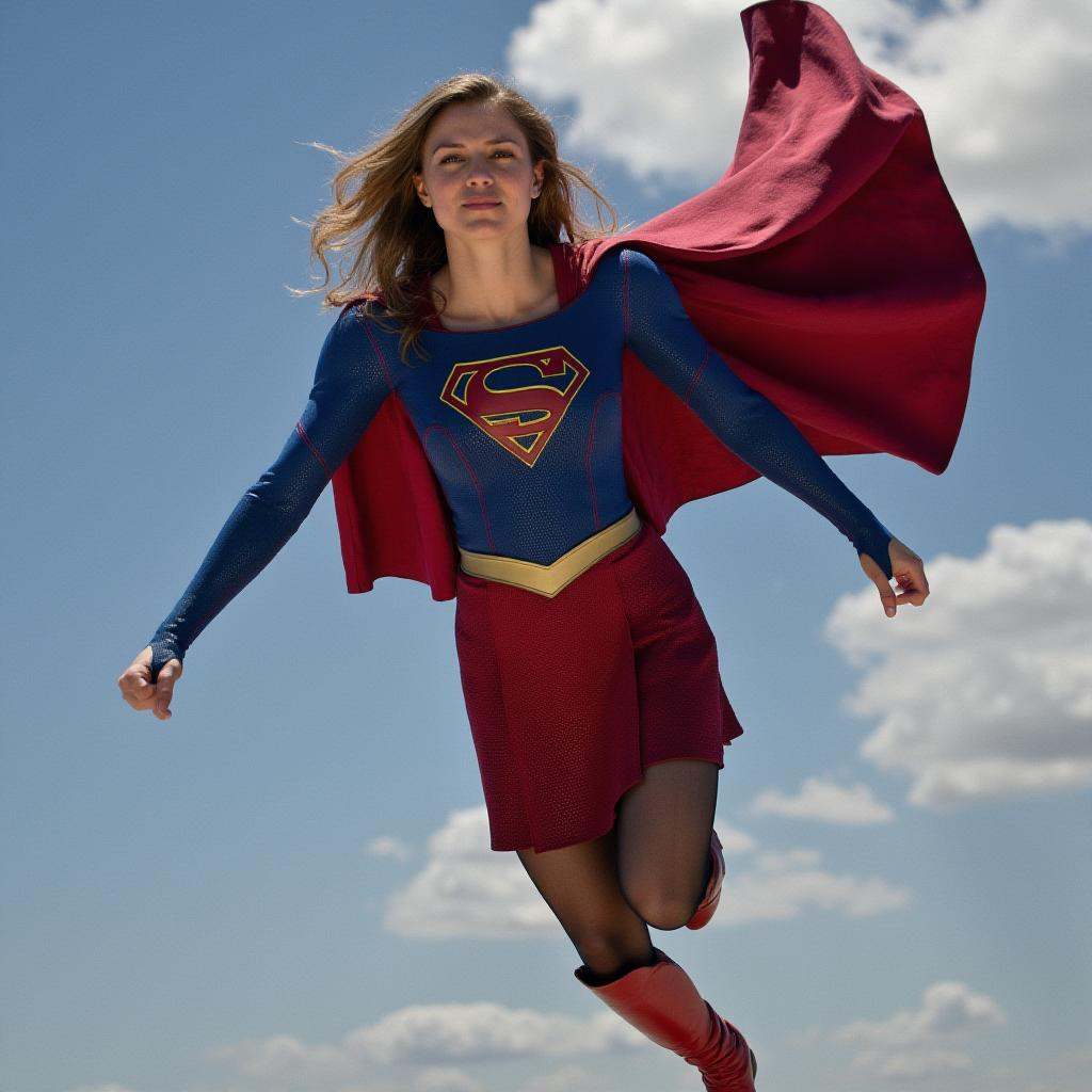 photo,  A confident woman floats just above the ground,  wearing blue sg outfit shirt on Tensor.Art