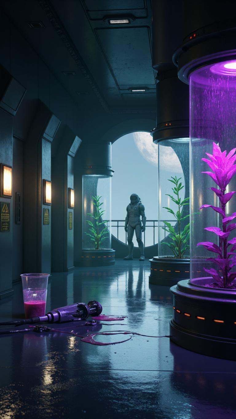 realistic painting illustration in sr artstyle with detailed textures and smooth gradients of a high-security xenobotanica...