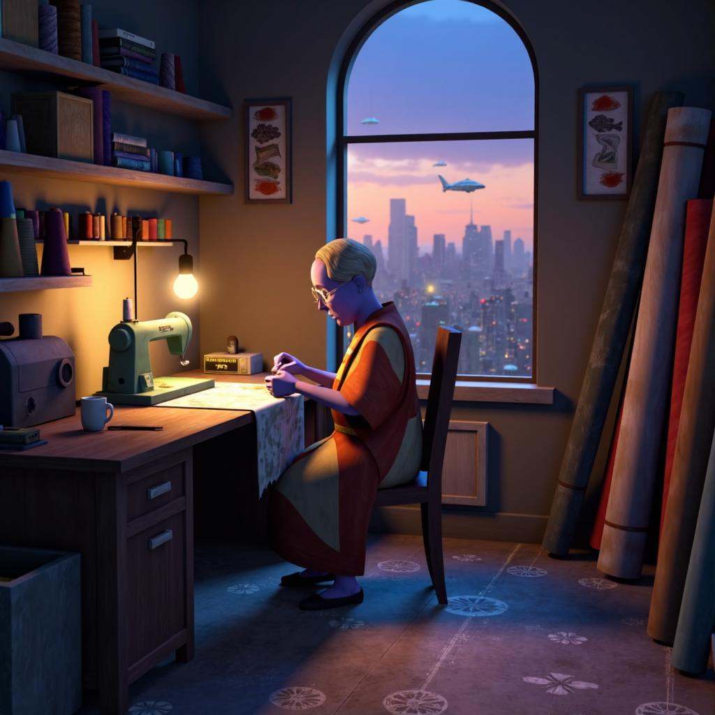 3d animated cartoon render screencap in cw artstyle with muted colors and moody lighting,  showing an elderly Twi’lek tail...