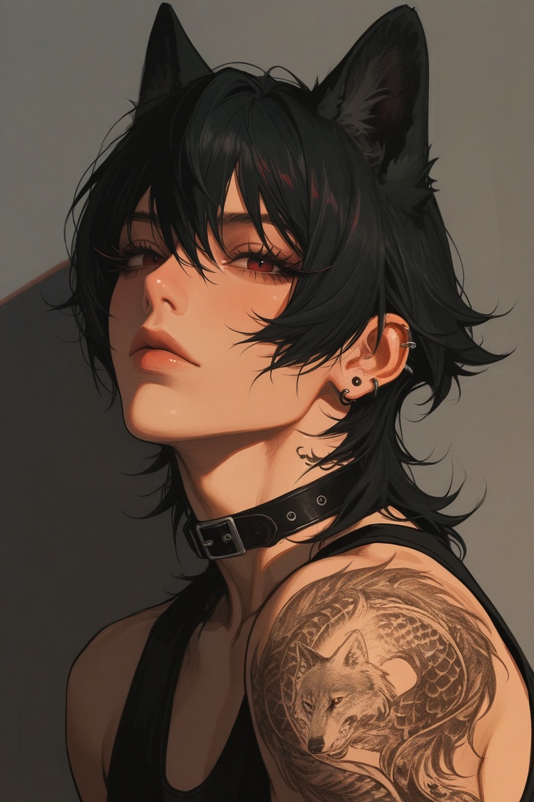 (((a man,  black hair,  wolf cut on Tensor.Art