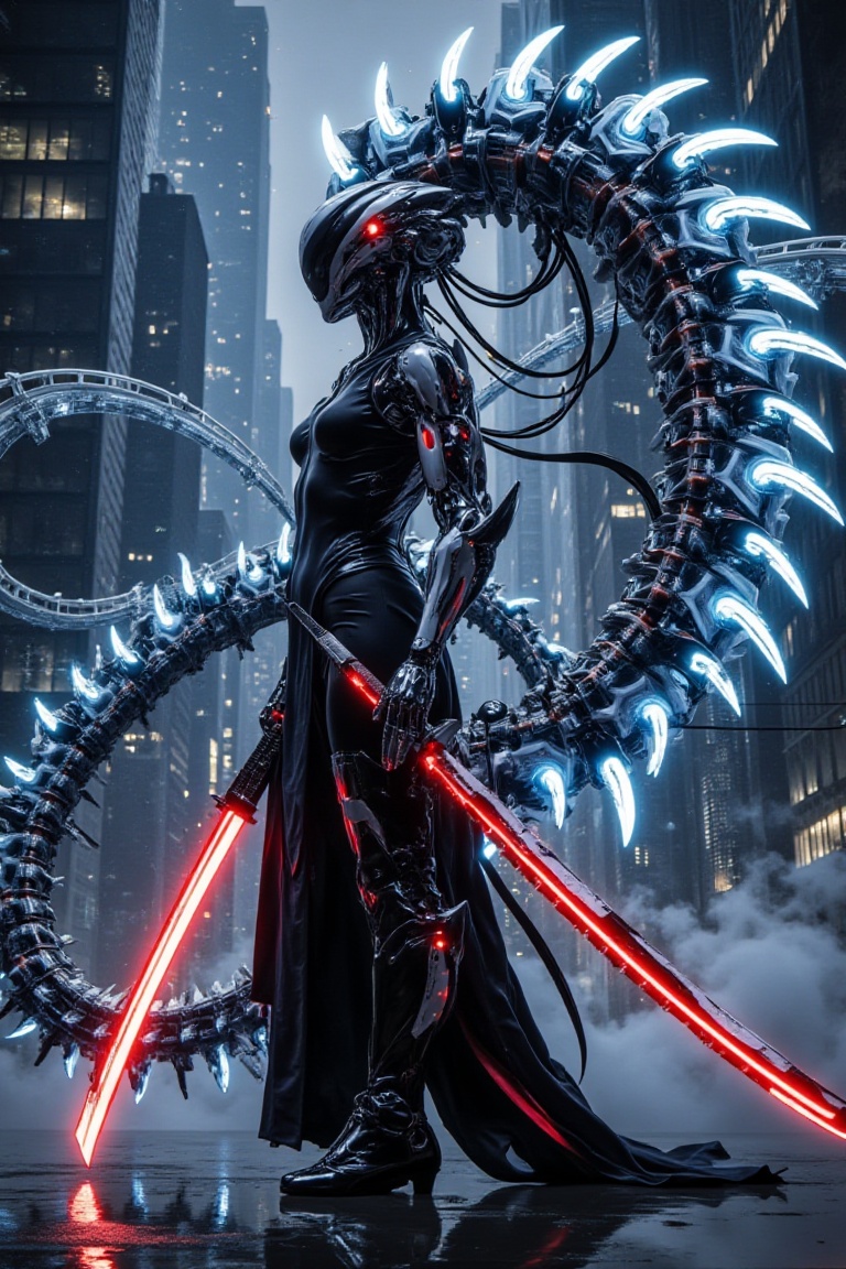 mechhalo_beta,  biomechanical cyberpunk samurai woman,  red glowing katana on Tensor.Art