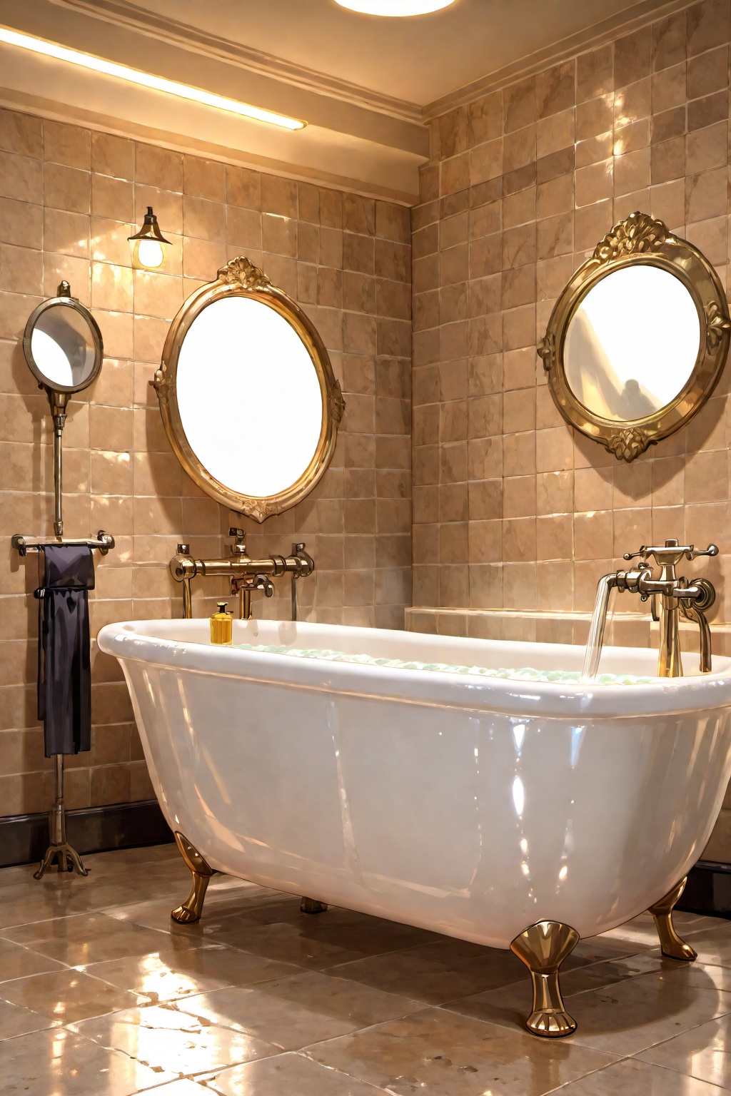 An industrial-style bathroom with exposer pipes,  concrete walls ,  and a freestandikn metal bathtub. The design includes...