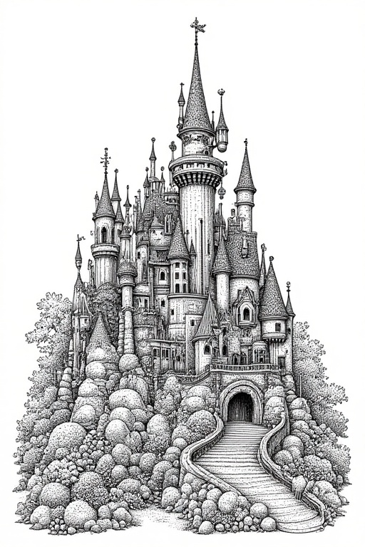 castle,  pen drawing on Tensor.Art