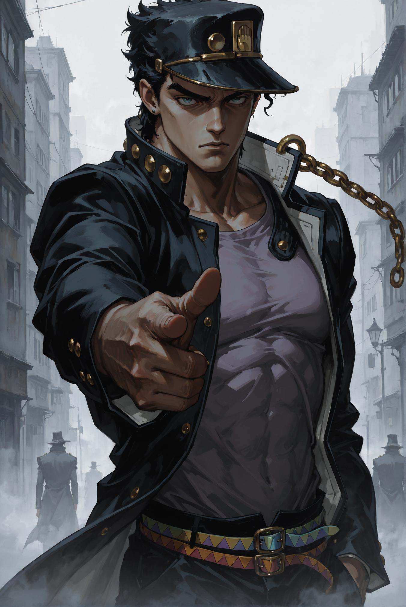 kujo jotaro,  male focus,  frowning on Tensor.Art