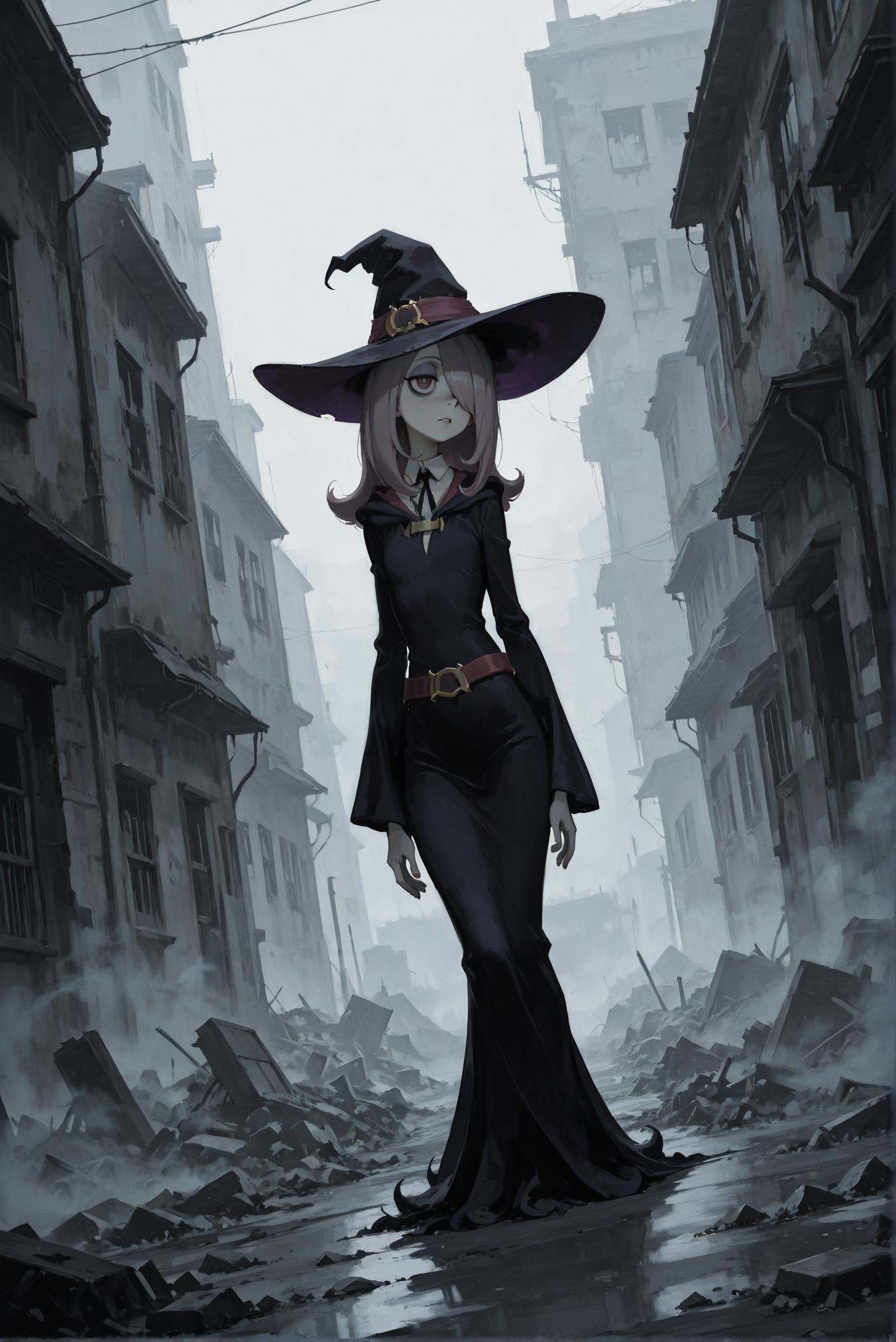 sucy manbavaran,  grey filter,  witch hat on Tensor.Art