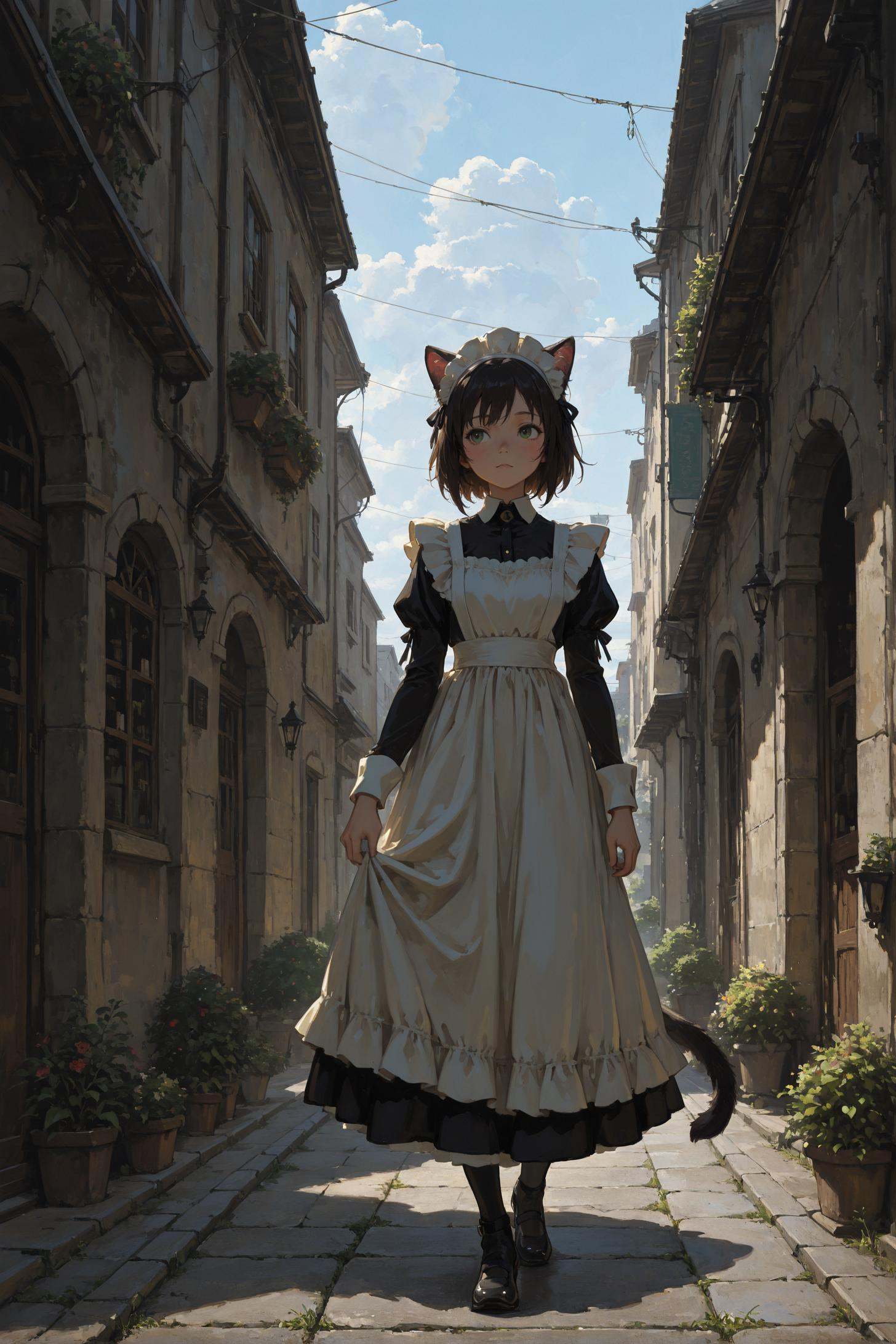 catgirl,  maid dress,  maid headdress on Tensor.Art