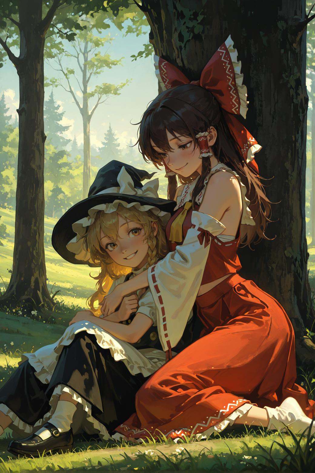 2girls,  marisa kirisame,  outdoors on Tensor.Art