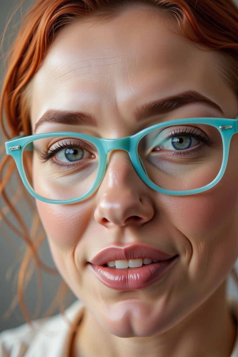 Close-up hyperrealistic portrait of a 20-year-old woman with a very youthful appearance,  experiencing controlled ecstasy:...