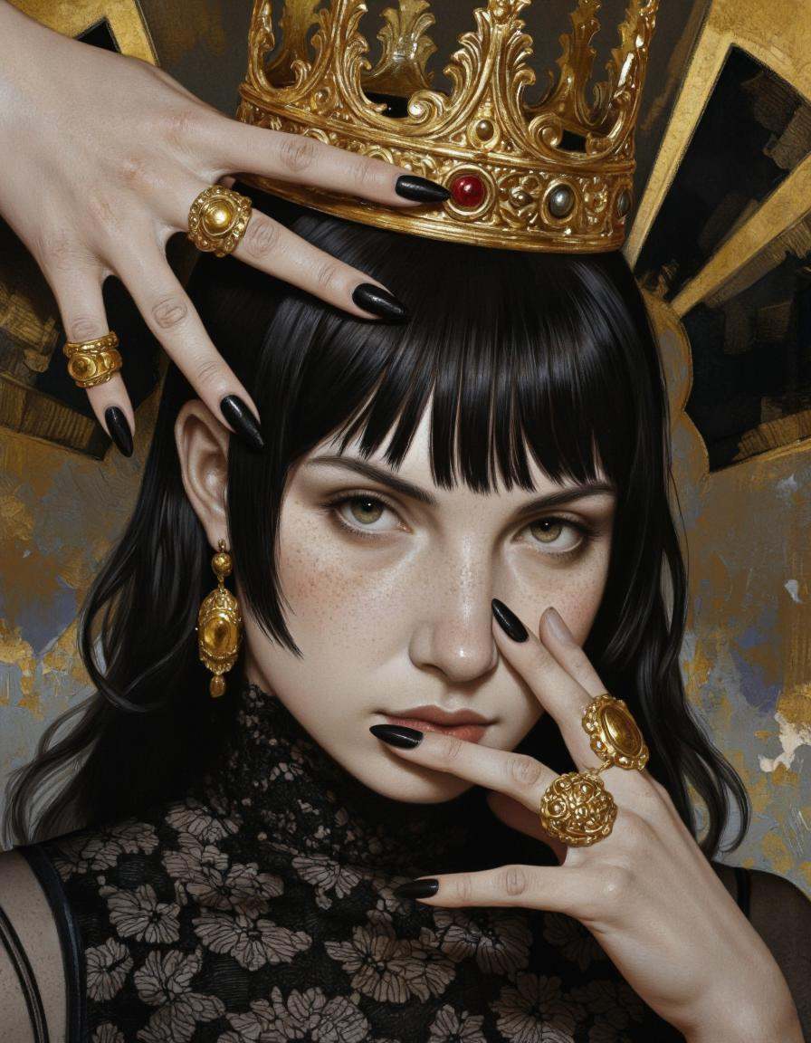 DaroMoura Style. A highly detailed,  realistic digital illustration from a close-up camera angle about a mysterious woman...
