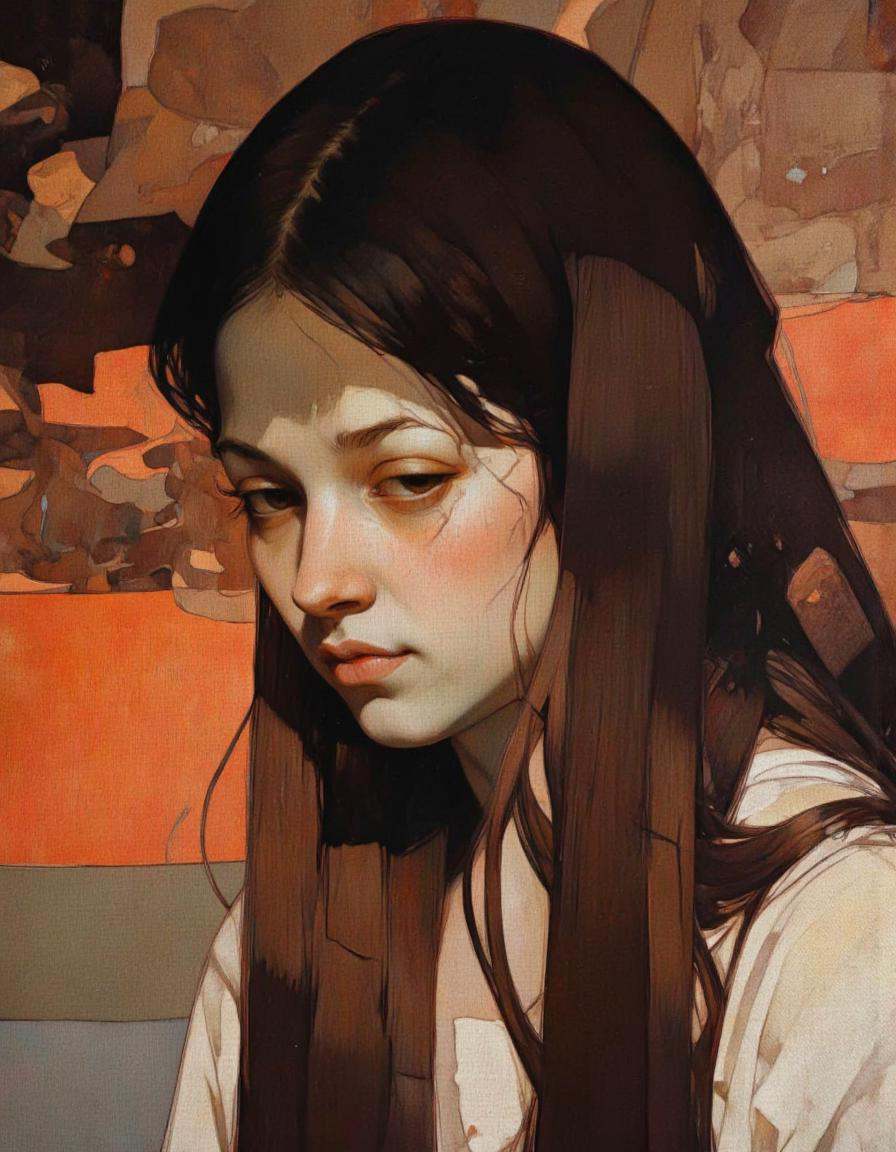 Steve McDonald Art. This image is a digital painting featuring a close-up of a young woman with a melancholic expression....