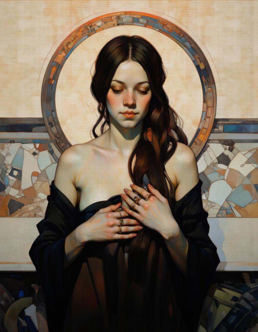 Steve McDonald Art. This is a digital painting of a surreal,  dreamlike quality,  featuring a woman with an ethereal on Te...