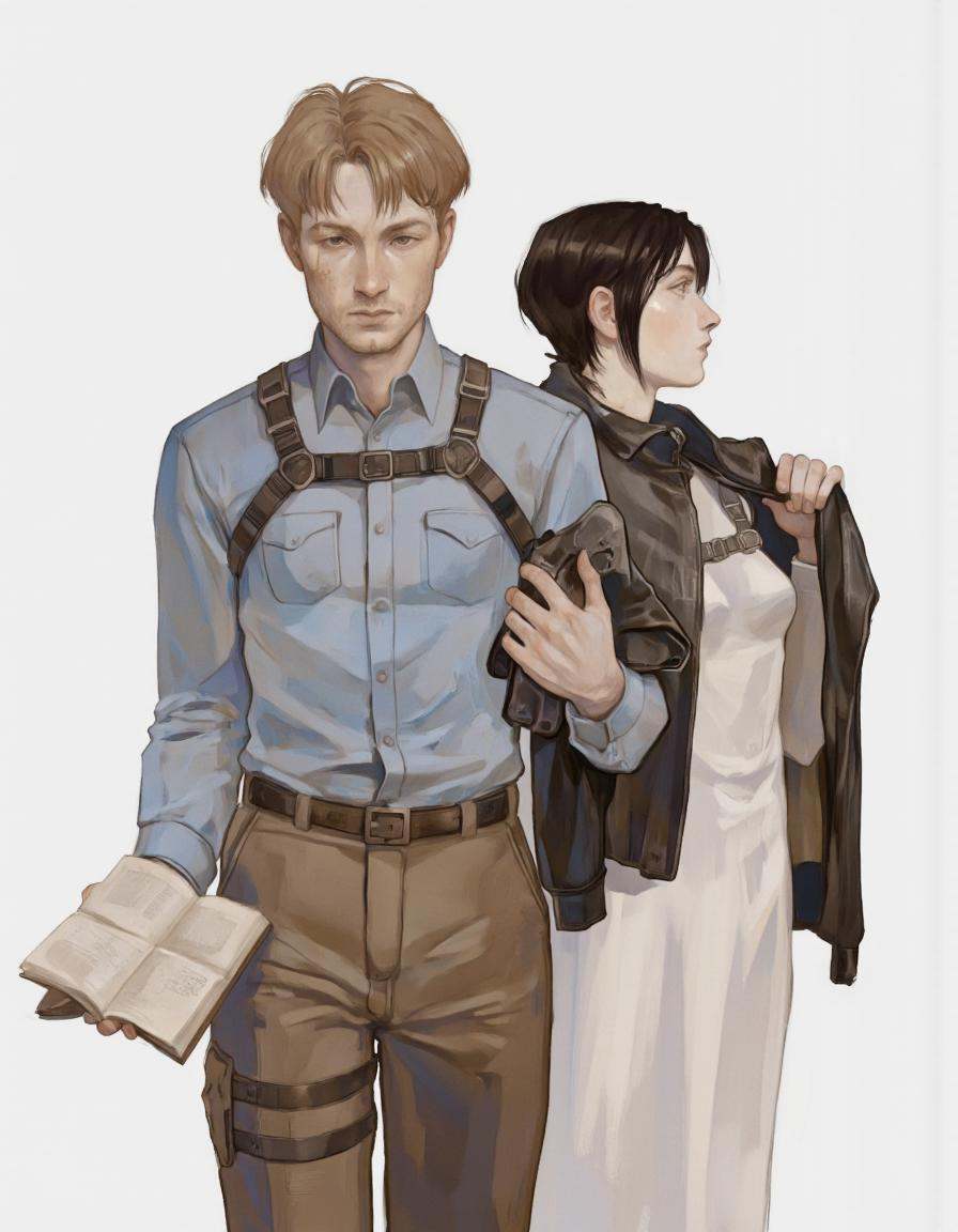 By Axolotl Ototo. A digital illustration shoot from the side,  featuring two characters in a semi-realistic style with a s...