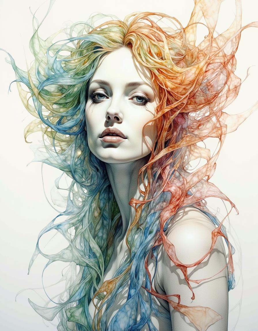 Portrait by Dorota Pietrowiak. This is a highly detailed,  surrealistic watercolor painting of a stunningly beautiful andr...