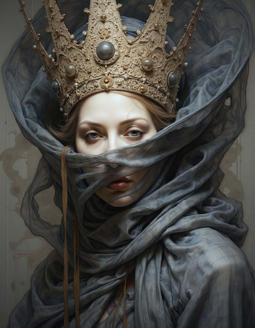 Portrait by Dorota Pietrowiak. This is a highly detailed,  realistic drawing of a dark atmosphere,  dark gray filter close...
