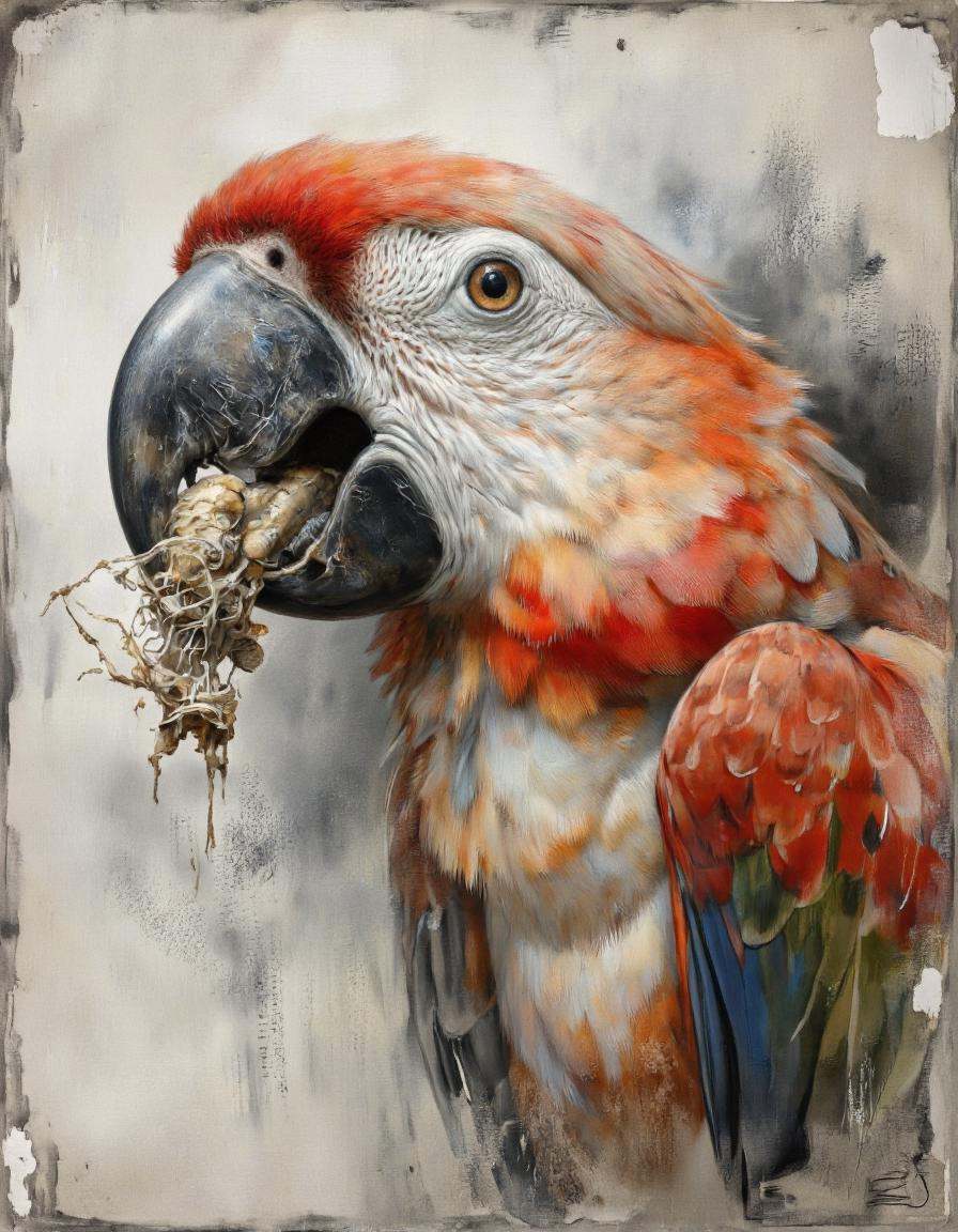 Dorotanima style.A realistic and detailed digital illustration of a pmacaw parrot,  captured from a close-up camera angle,...