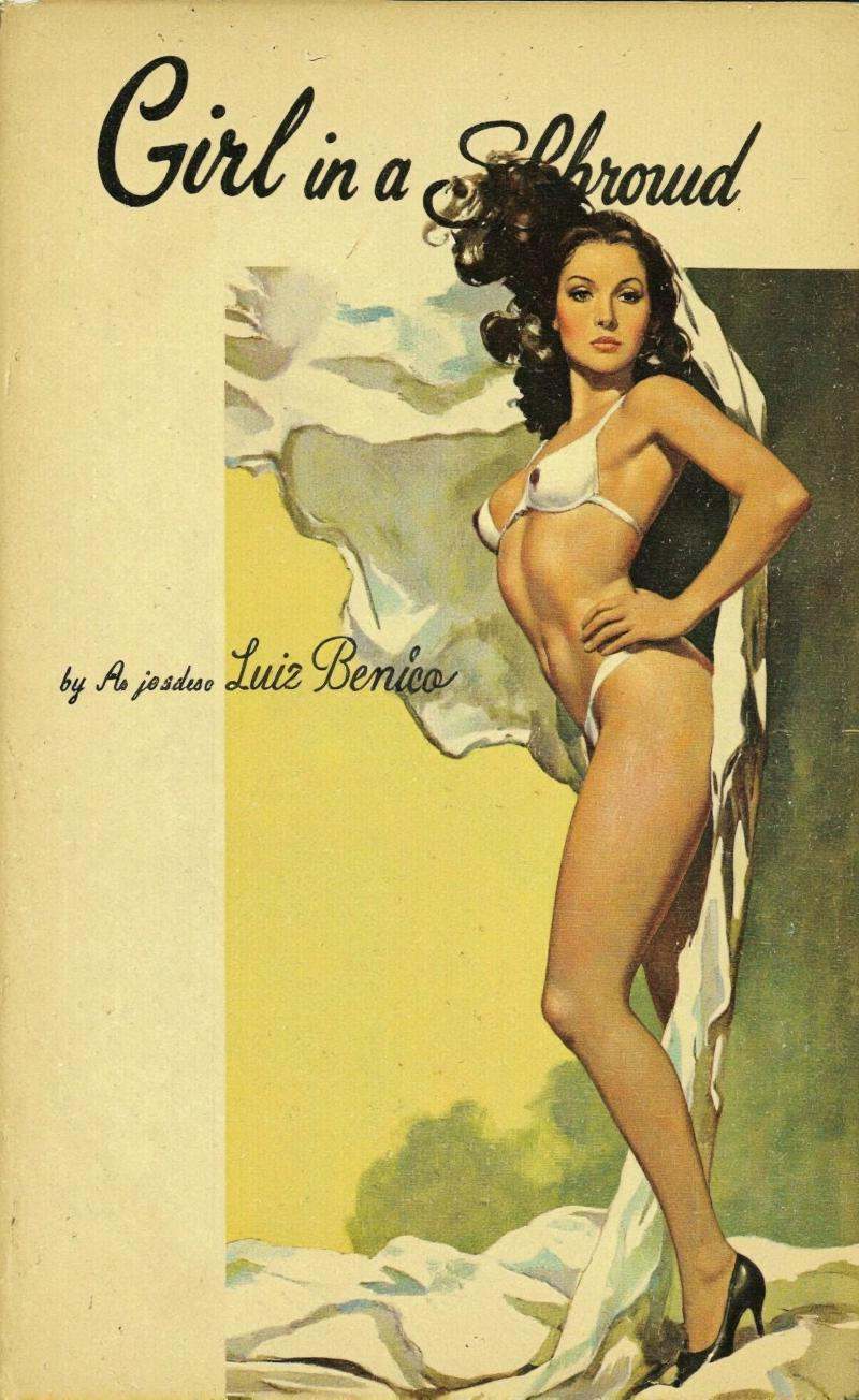 By José Luiz Benício. A vintage pulp fiction cover from the 1950s featuring a striking illustration of a woman in a provoc...