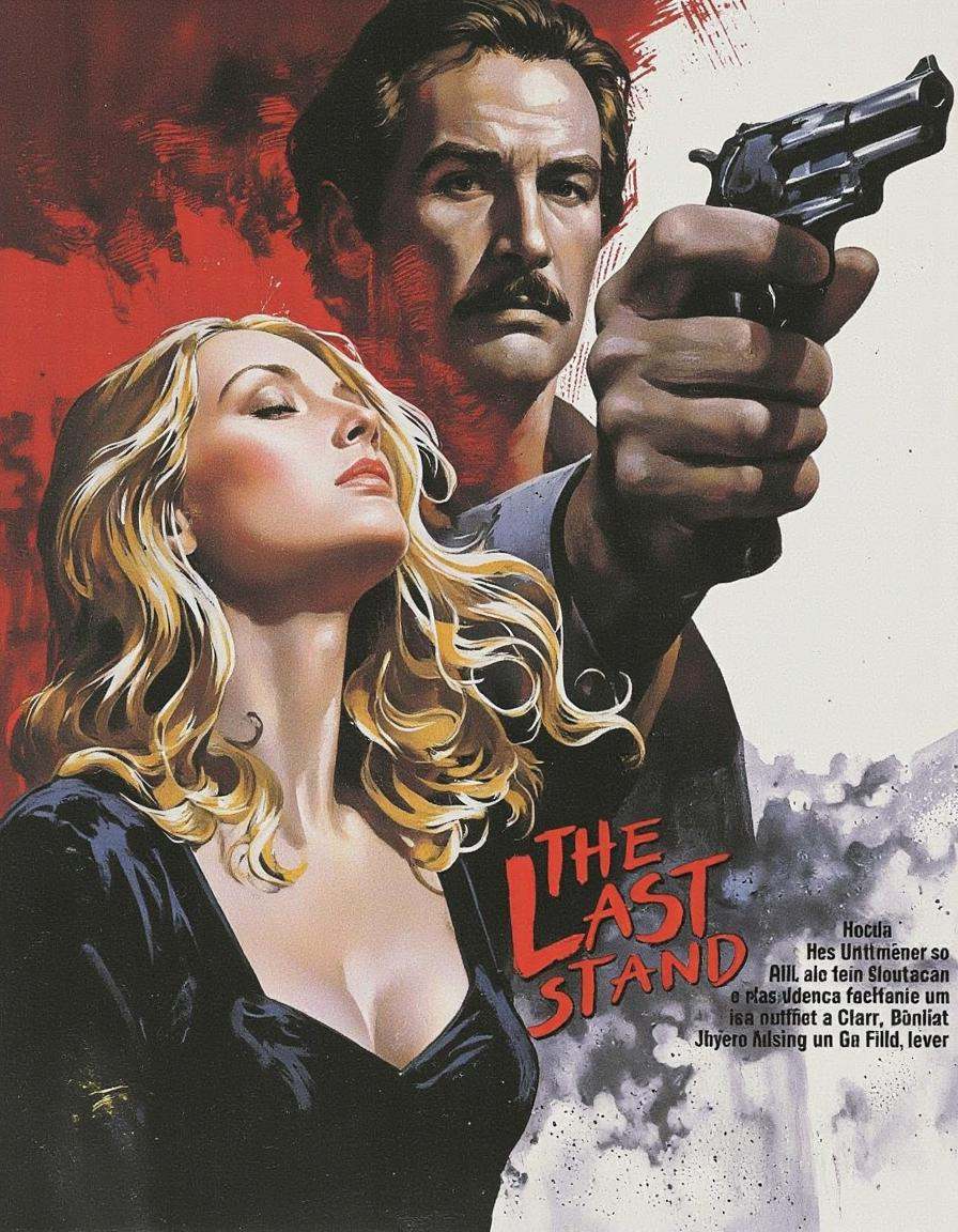 By José Luiz Benício. A movie poster for the film "The Last Stand,  " featuring a dramatic composition of a man and a woma...