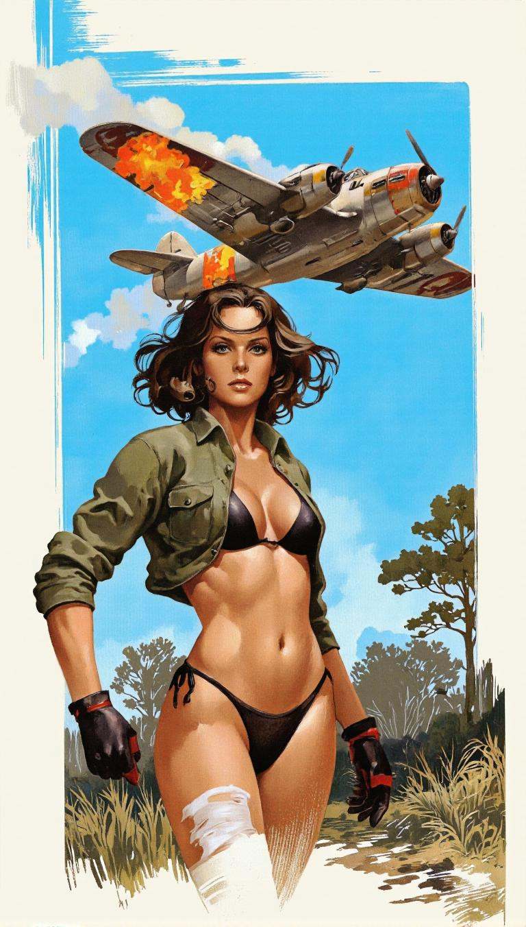 By José Luiz Benício. A highly detailed and vibrant digital illustration of a muscular woman with a determined expression,...
