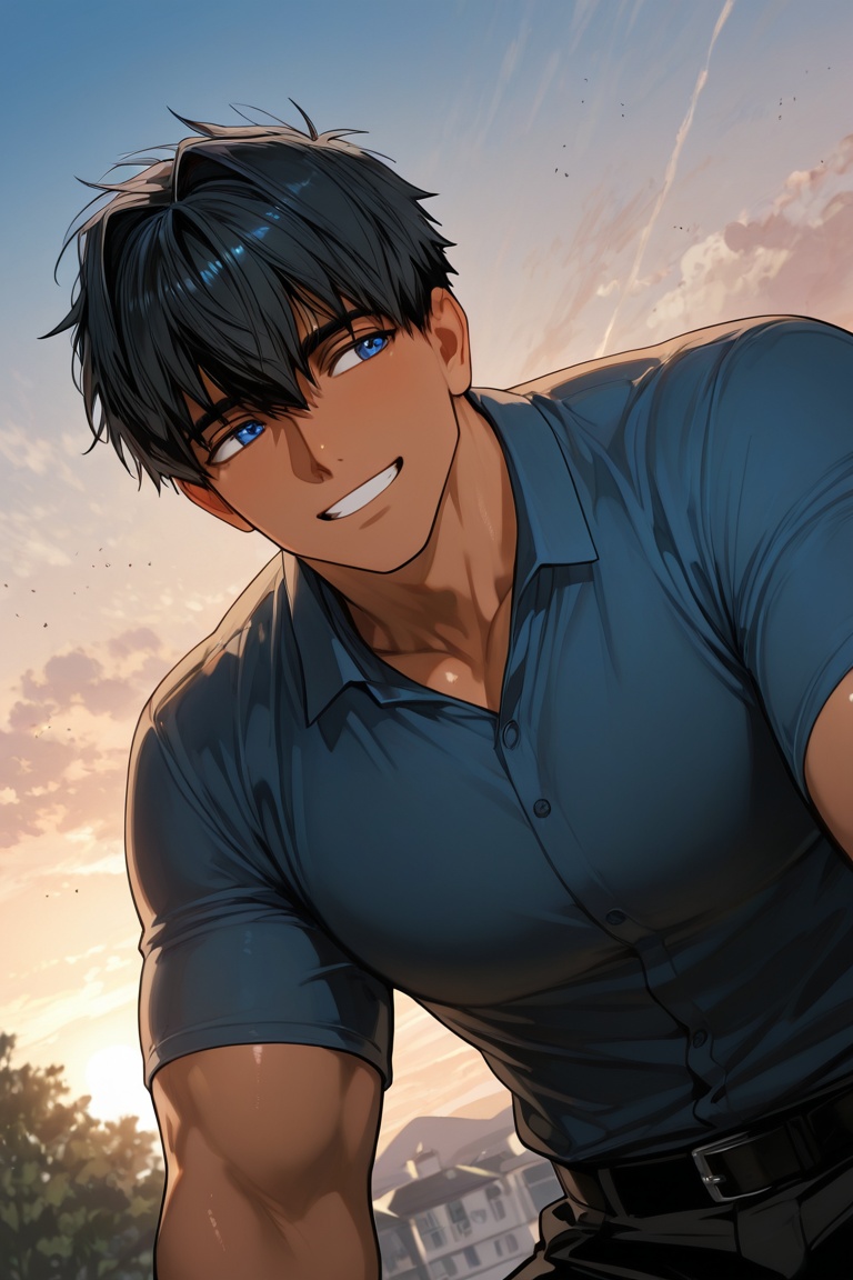 expressive cute face,  norra-dark-skinned 1male focus,  blue_norra_eyes on Tensor.Art