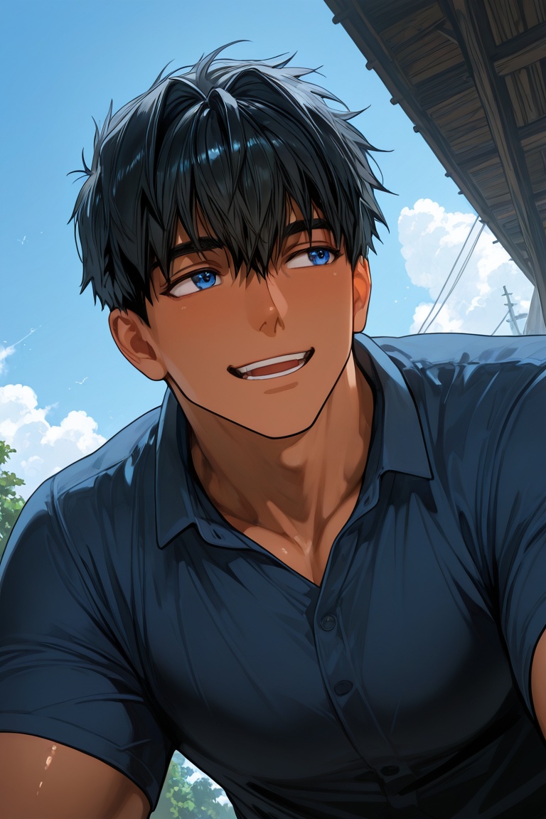 expressive cute face,  norra-dark-skinned 1male focus,  blue_norra_eyes on Tensor.Art