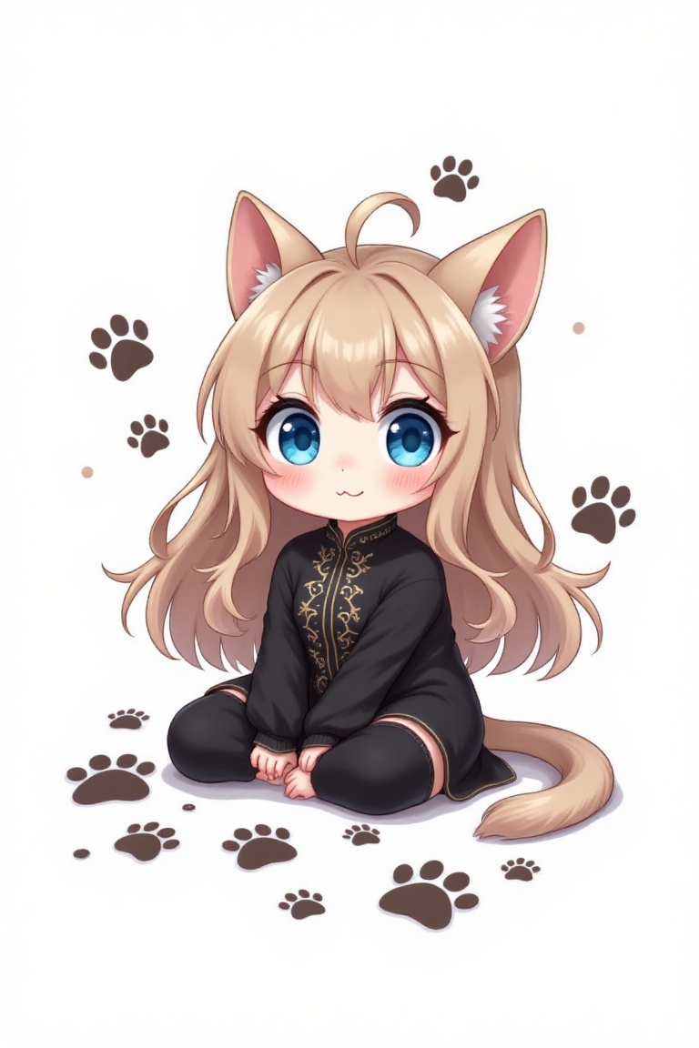The image depicts a character with long,  light brown hair and large blue eyes. The character is wearing a dark,  possibly...