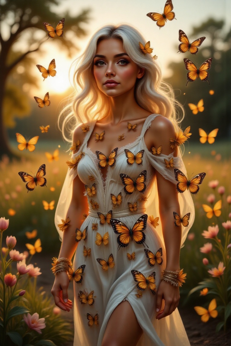 In the rays of the setting sun,  an incredible picture appeared: a beautiful blonde appeared before my eyes,  like an anci...