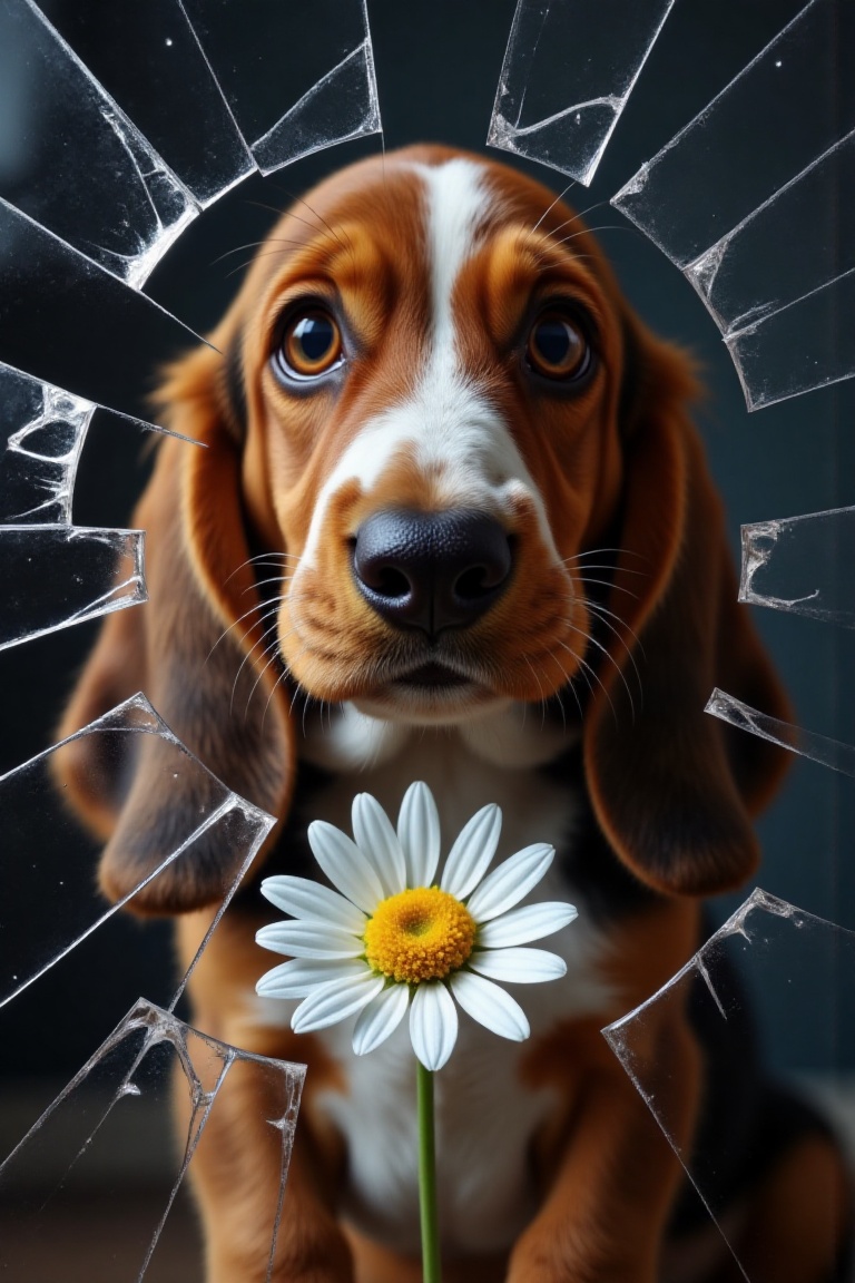It's as if an amazing world is looking through a bizarre mosaic of cracks: the squat silhouette of a basset hound,  where...