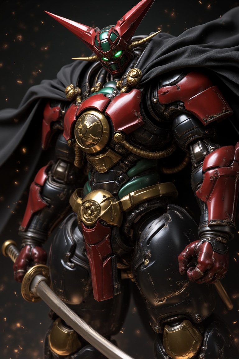 getterrobo_samurai,  battle-worn samurai mecha,  black and red armor with gold tubing on Tensor.Art