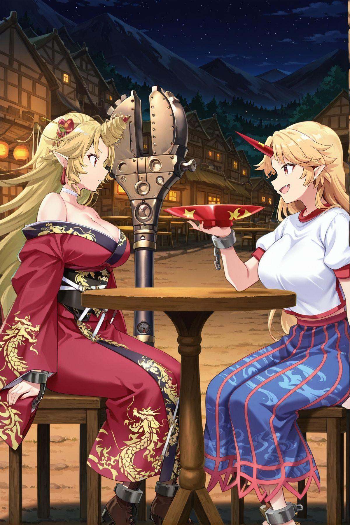 2girls,  outdoors,  night on Tensor.Art