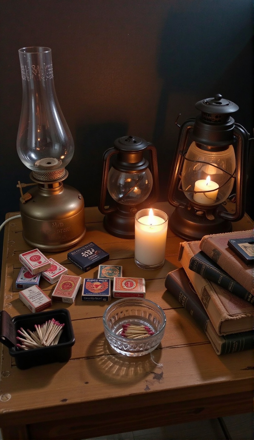 Commercial photograph of a nostalgic scene featuring vintage items on a wooden table. The scene includes an old-fashioned...