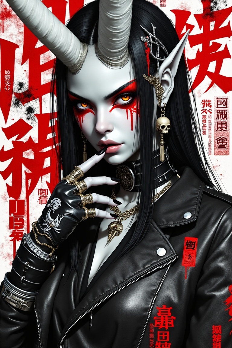 A highly detailed portrait of a dark punk demon girl with a seductive and intense expression — punk_magazinepunk. She has...