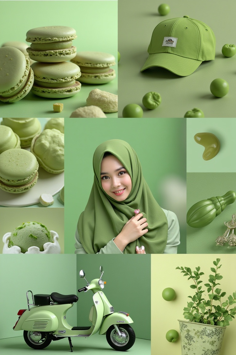 Aesthetic Collage Art,  green theme in color,  featuring different images of macarons on Tensor.Art