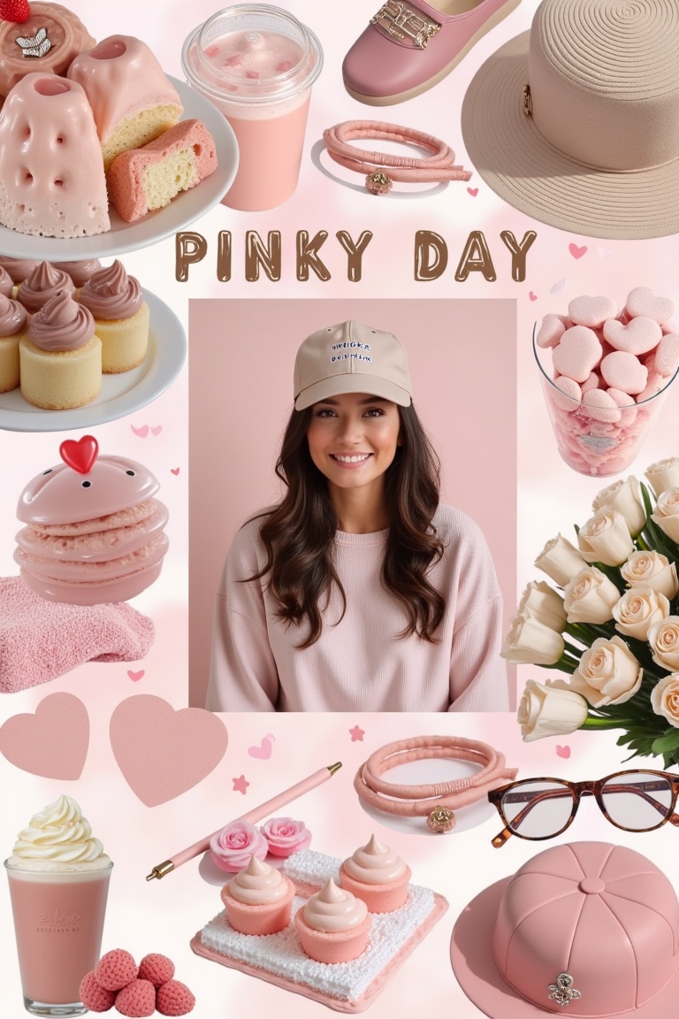 Aesthetic collage art with a rose gold theme,  featuring a cupcake,  snacks on Tensor.Art