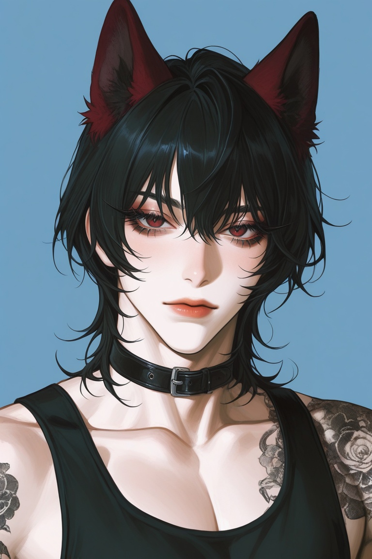 (((a man,  black hair,  wolf cut on Tensor.Art