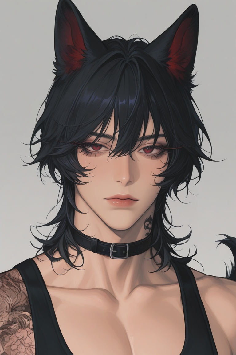 (((a man,  black hair,  wolf cut on Tensor.Art