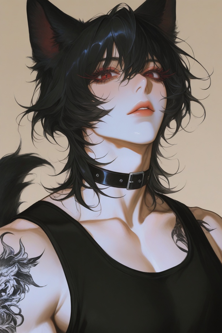 (((a man,  black hair,  wolf cut on Tensor.Art