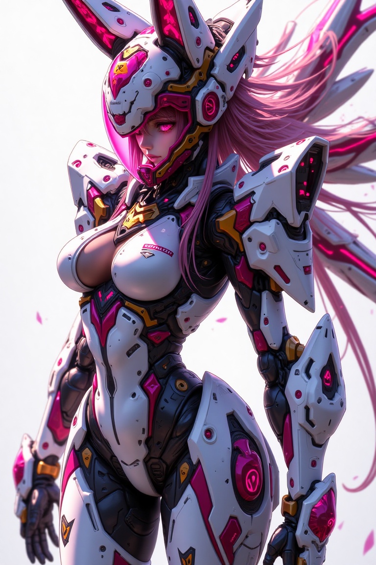 mecha-bunnygirl,  cyber anime girl in full-body mecha suit,  sharp armor plating with glowing edges on Tensor.Art