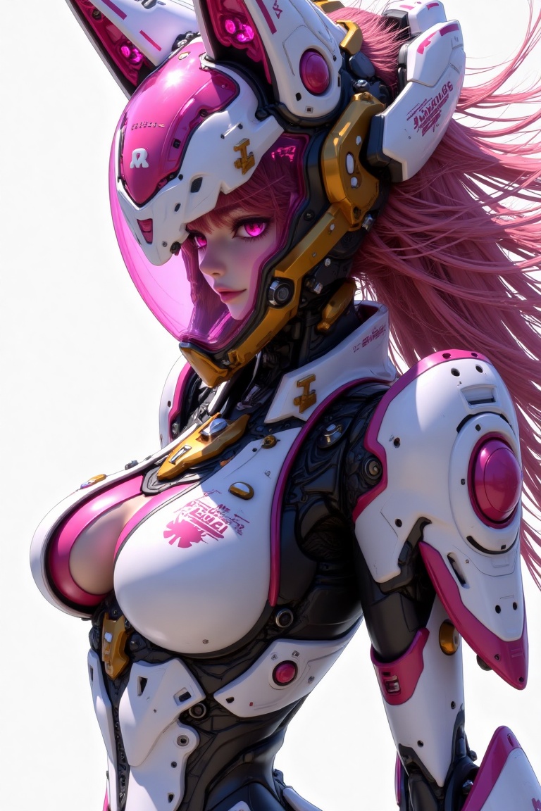 mecha-bunnygirl,  anime style,  beautiful female android in pink and white mecha armor on Tensor.Art