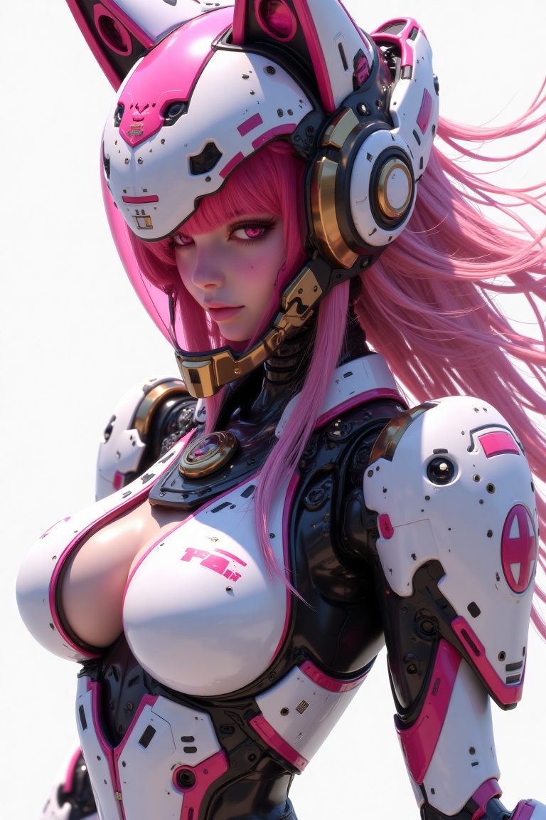 mecha-bunnygirl,  highly detailed cyberpunk anime girl,  pink-haired pilot with robotic armor on Tensor.Art