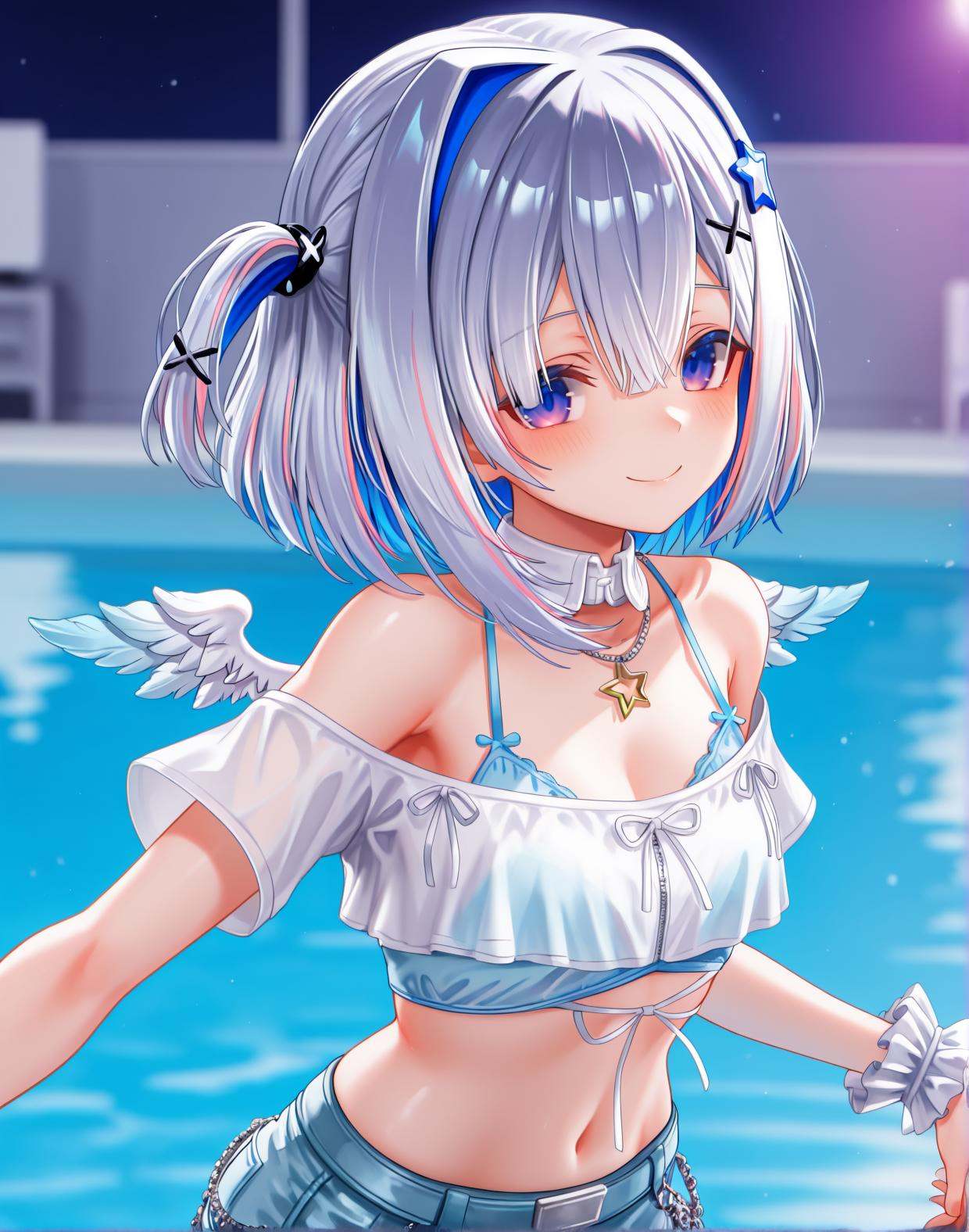 looking at viewer,  smile,  poolside on Tensor.Art