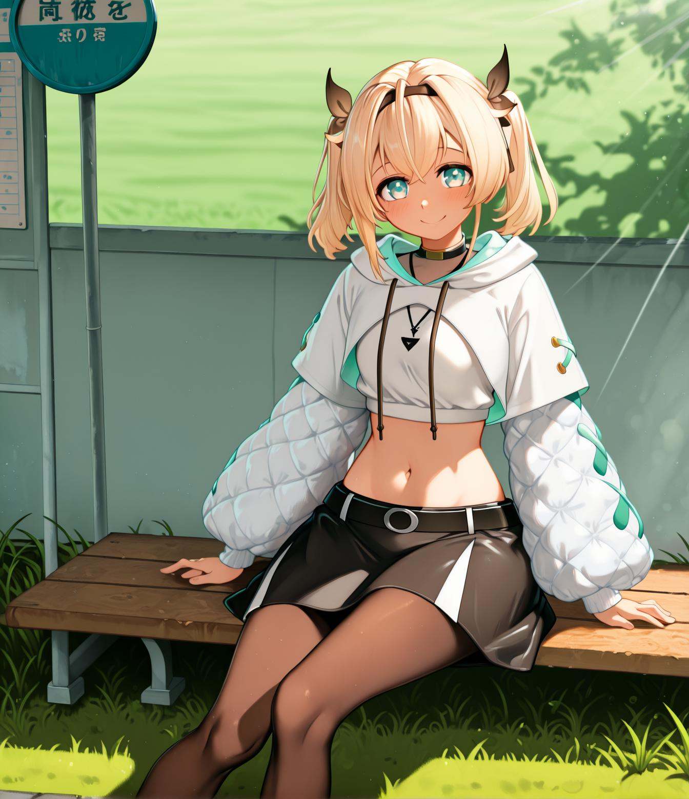 sitting,  wide shot,  bus stop on Tensor.Art