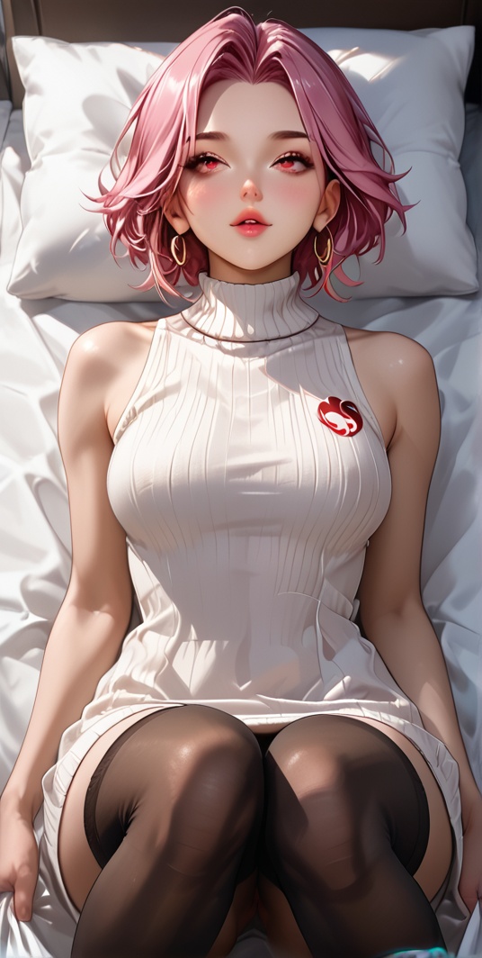 She sprawls across the rumpled sheets like a fallen angel,  her body a sinuous curve of deliberate provocation. The bed—an...