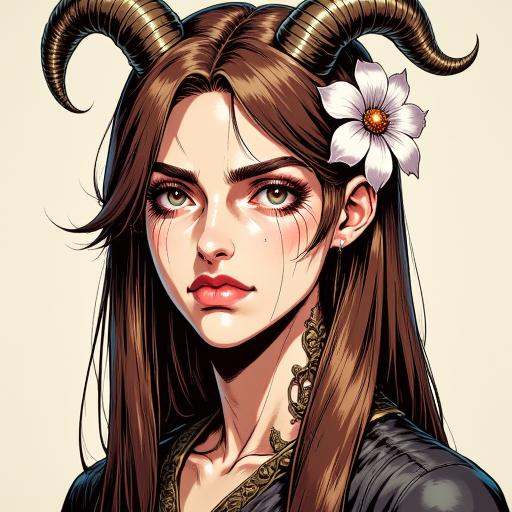 Illustration in TARV4 style that features a young woman with a fantastical,  medieval aesthetic. She has fair,  smooth ski...