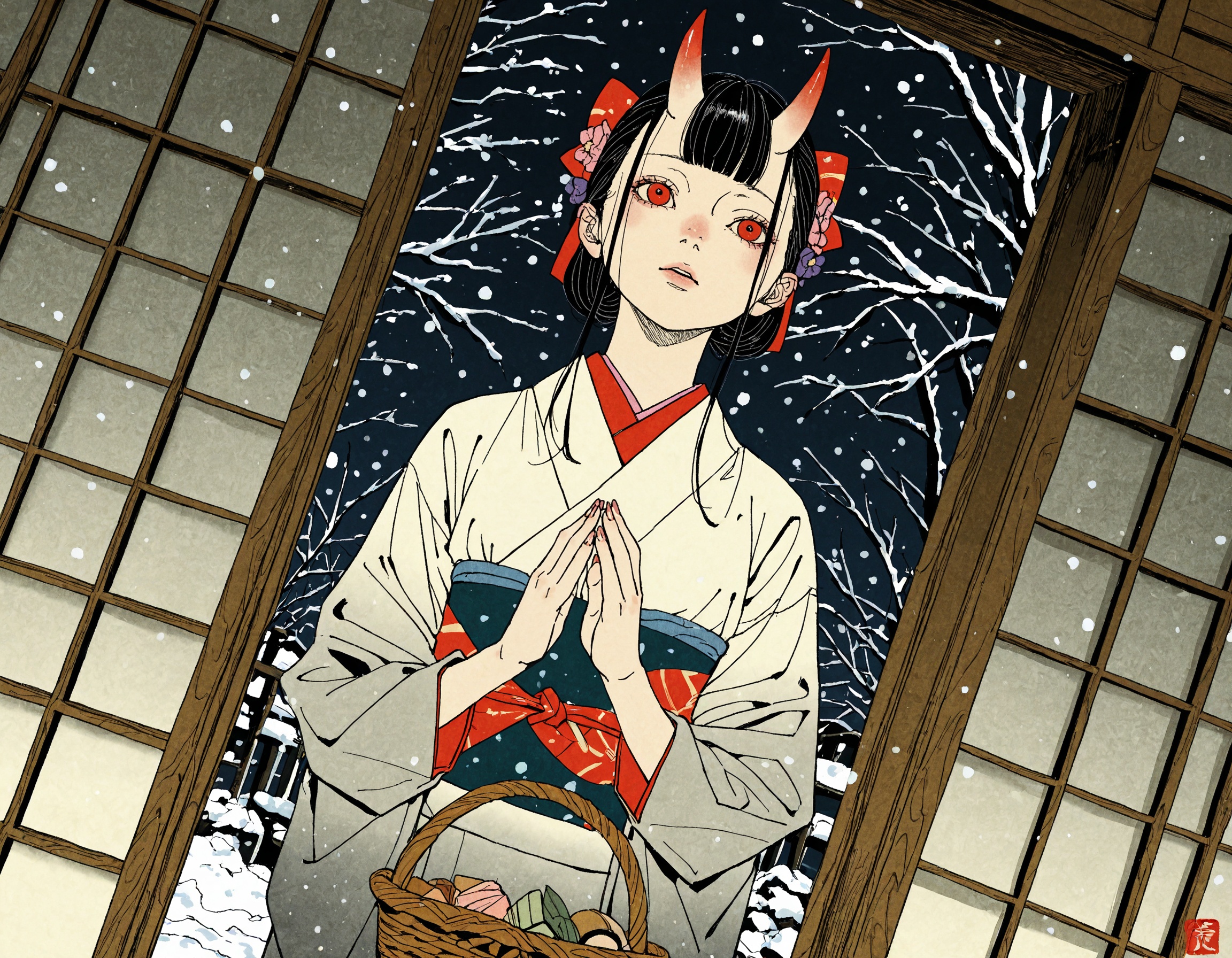 Seigo Suzuki \(style\),  1girl,  oni_horns on Tensor.Art